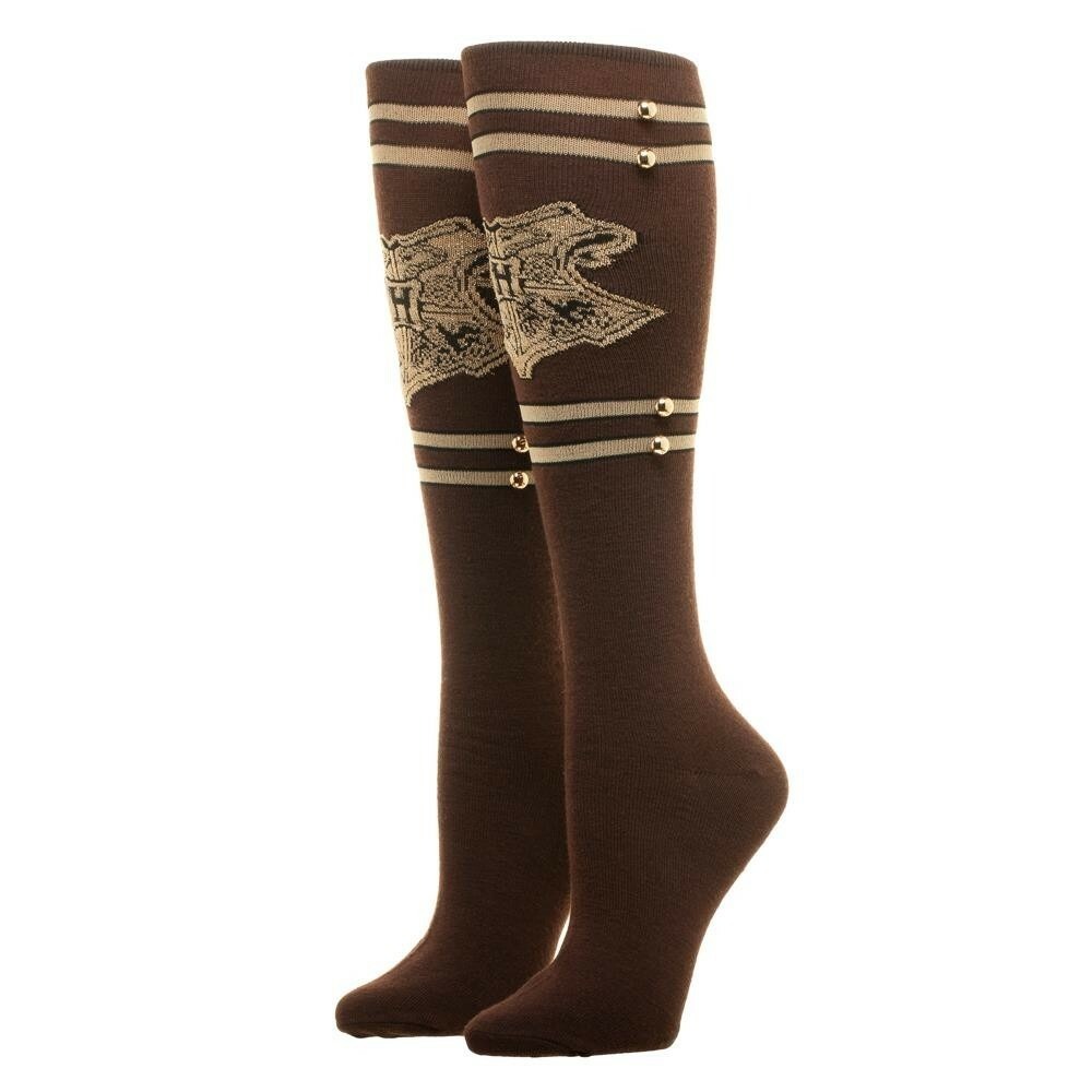 Harry Potter Knee High Socks Women's Brown Hogwarts Trunk Metal Studs Size 9-11 - Picture 1 of 2